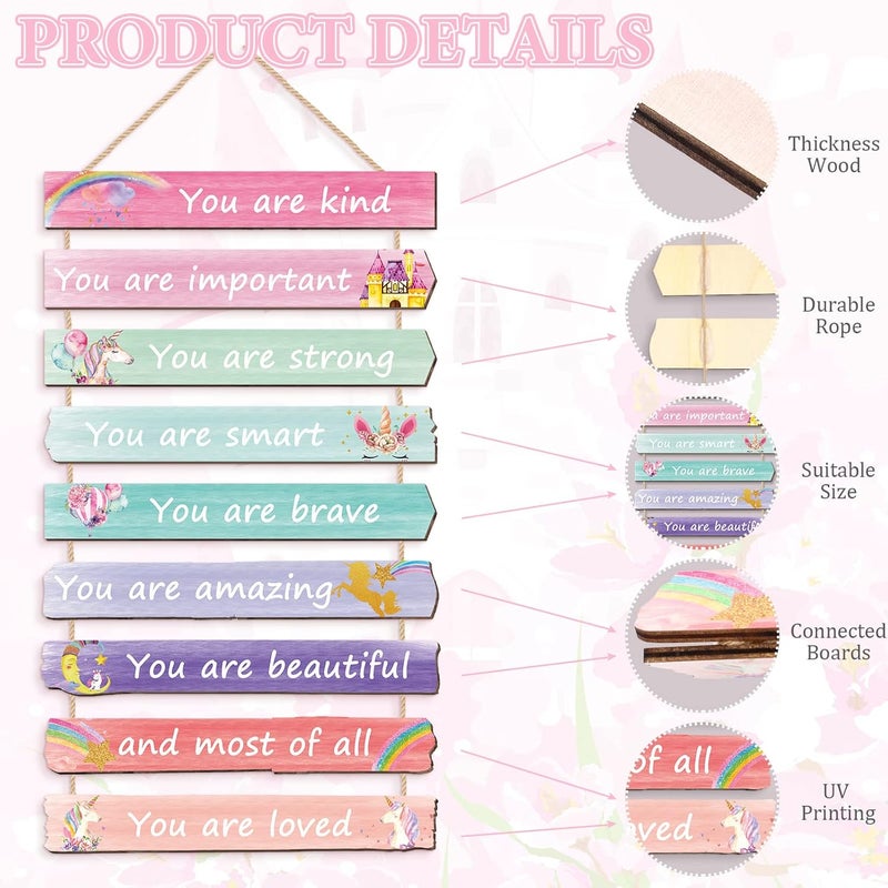 Yookeer Set of 9 Pink Room Decor for Teen Girls Aesthetic, Unicorn Rainbow Wall Art for Girls' Bedroom Inspirational Boho Rainbow Wall Art Signs for Princess Nursery Room Bedroom Nursery Decor - Image 2